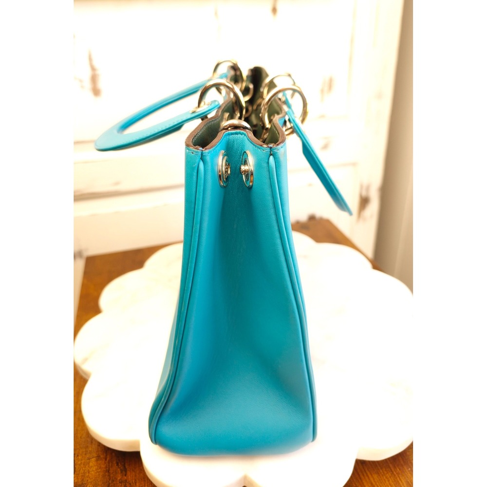 Christian Dior Diorissimo Turquoise Leather Tote Bag Silver Hardware with Pouch - Picture 6 of 16